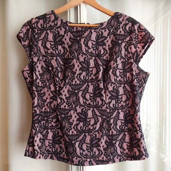 Cleo Petite Pink Blouse With Black Lace - Size XLP - Picture 1 of 5